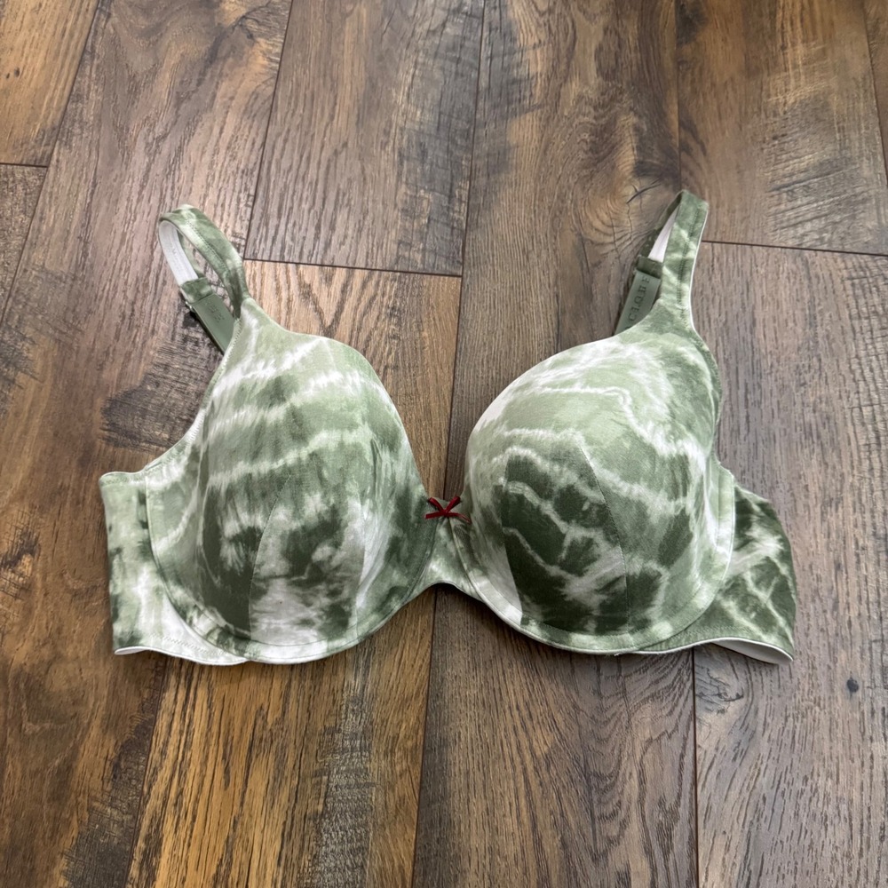 Cacique Green Tie Dye Lightly Lined T-Shirt Bra Underwire 42D‎ Sage White